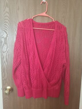 Women’s Pink Open-Knit Wrap Sweater